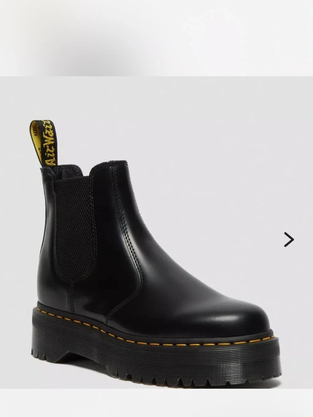 Dr. Martens Black Leather Platform Chelsea Boot with Yellow Tab